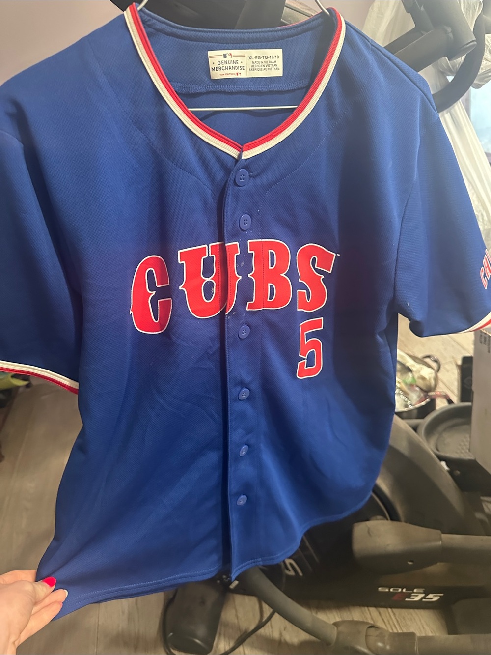 Majestic Royal Blue Baseball Jersey with Red Trim
